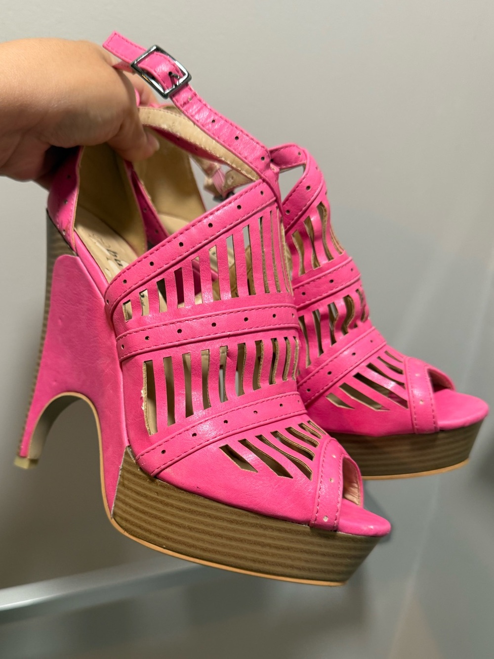 Hot Pink Strappy High Heel Sandals - Women's